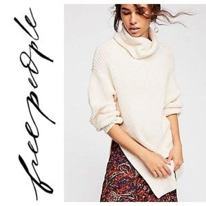 Ivory Cream Turtleneck Knit Sweater Oversize Tunic